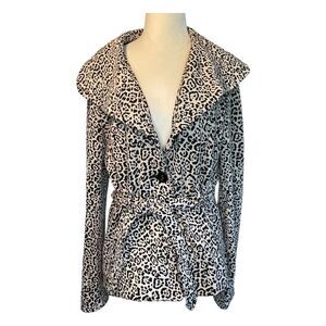 Susan Bristol Leopard Print Jacket Black White Belted Long Sleeve Button Front S